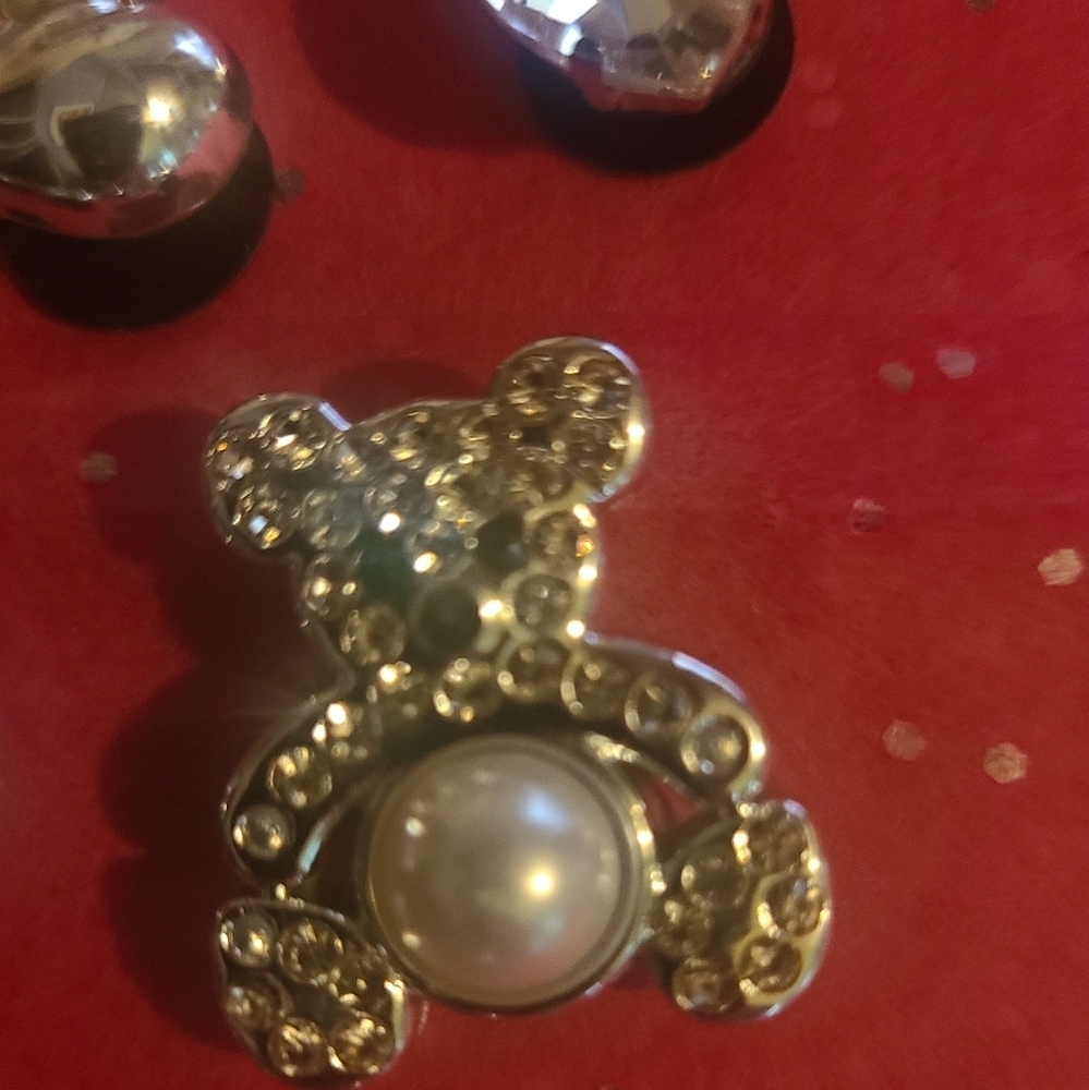 JIBBITS SILVER SHOE CHARMS VARIOUS SHAPES RHINESTONES TEDDY BEAR qty 9 - Picture 4 of 6